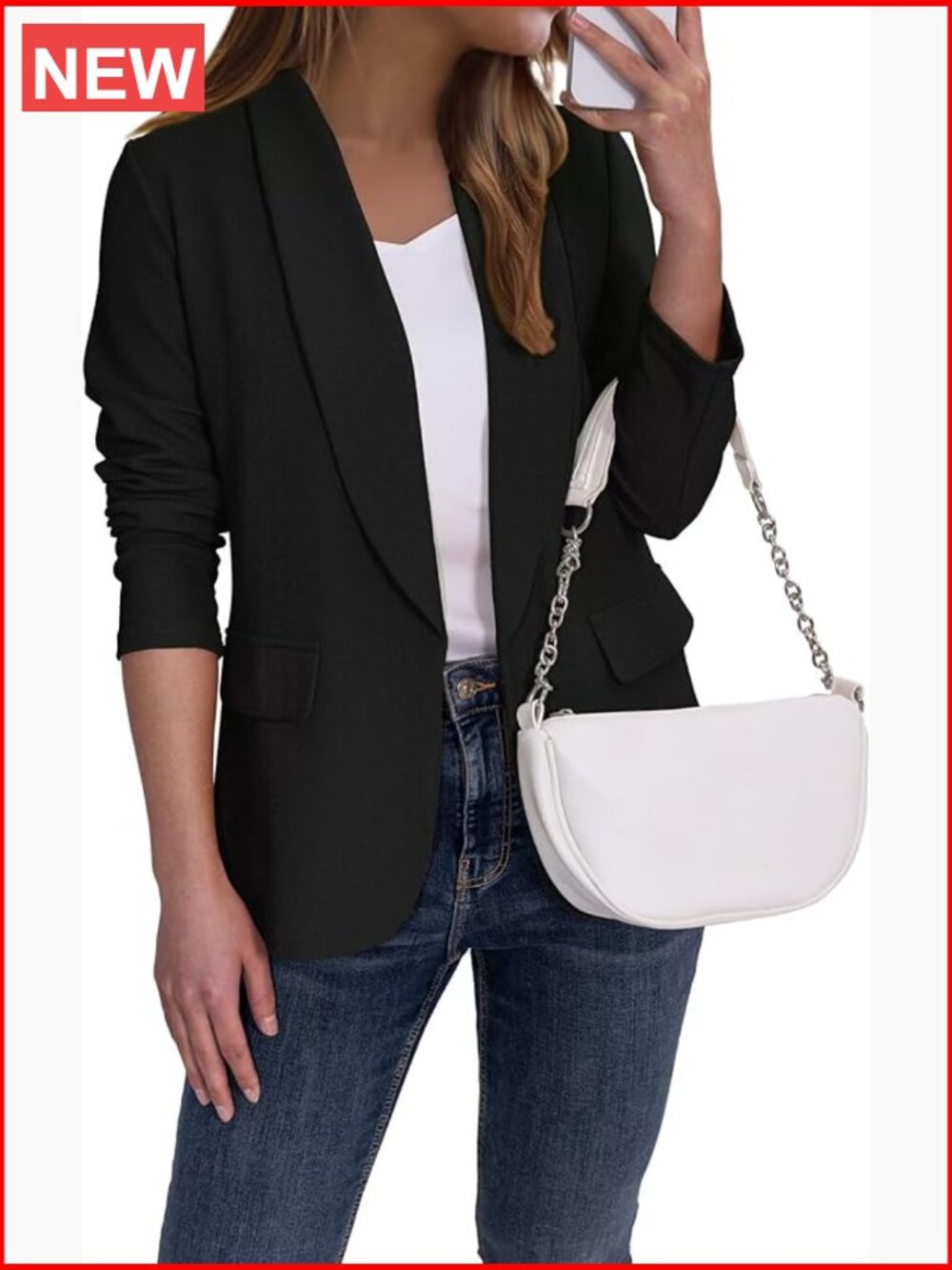 Polyester Blazer Slim Fit Lapel Collar Open Front Work Office